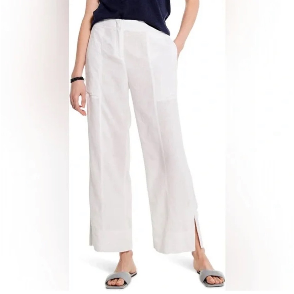 NWT Nic+Zoe Rumba Park Wide Leg White Organic Linen mid-rise Ankle Pants,